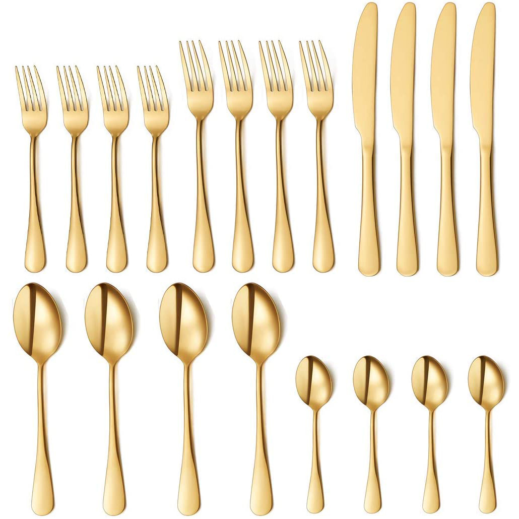 Wholesale Amazon Hot Gold Flatware Restaurant Shiny Stainless Steel Cutlery Set