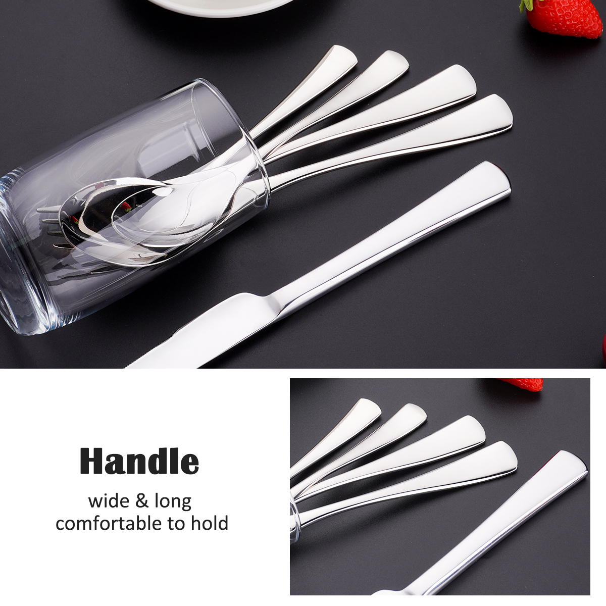 Customizable Luxury Travel Camping Wedding Kitchen 5Pcs Stainless Steel Cutlery Knife Spoon Fork Flatware Silverware