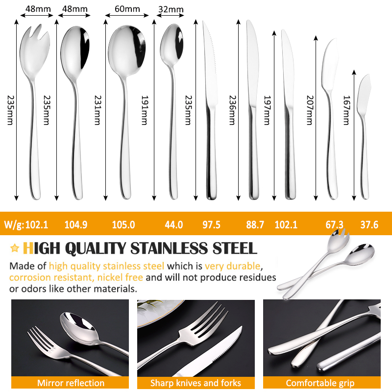 Custom High Quality Silverware Thick Elegant Design Flatware 304 Stainless Steel Cutlery Set